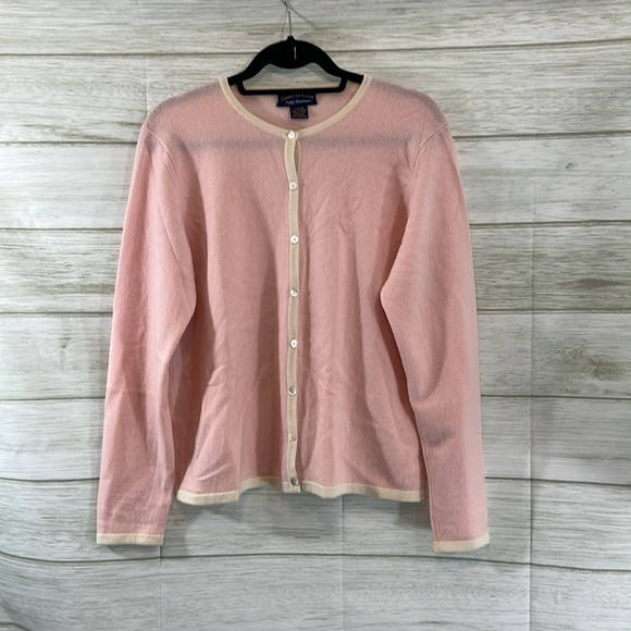 Charter Club 2 ply Cashmere Pink/White Cardigan Sweater • MEDiUM - Picture 8 of 8